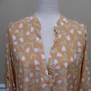 Silky Tunic Blouse Pastel Tulip Polka Dot sz M HI-lo Tab Sleeves